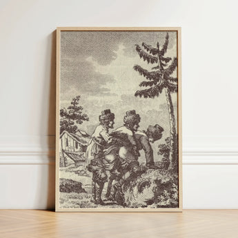 Engraving from the New Justine - Marquis De Sade Art Print / Canvas Framed Black-and-white Three Figures Period Attire Tree Rustic, Bare