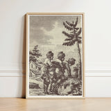 Engraving from the New Justine - Marquis De Sade Art Print / Canvas Framed Black-and-white Three Figures Historical Attire Rocky Landscape,