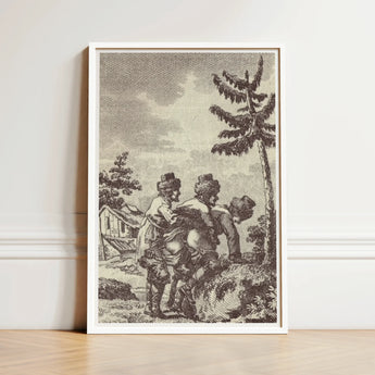 Engraving from the New Justine - Marquis De Sade Art Print / Canvas White-framed Black-and-white Engraved Three Figures Period Attire, Bare