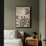 Engraving from the New Justine - Marquis De Sade Art Print / Canvas Black-framed Vintage-style Two Figures Wooded Landscape, Bare Clearing,