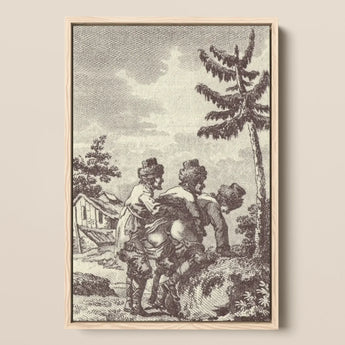 Engraving from the New Justine - Marquis De Sade Art Print / Canvas Framed Black-and-white Engraved Print Two Figures Rustic Attire Sade