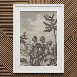 Engraving from the New Justine - Marquis De Sade Art Print / Canvas Framed Sepia-toned Figures Landscape Sade Art Print, Bare Clearing,