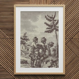 Engraving from the New Justine - Marquis De Sade Art Print / Canvas Framed Sepia-toned Illustration Three Figures Rural Landscape Tall Sade