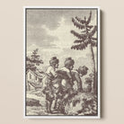 Engraving from the New Justine - Marquis De Sade Framed Canvas, 12x18’’ / 31x46cm / White Floating Frame, Etched Artwork Three Figures Fur