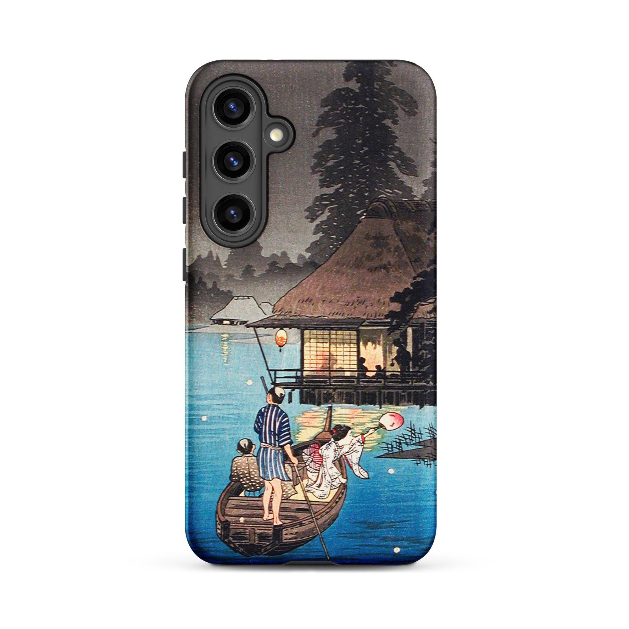 Enjoying the Evening Cool Hiroaki Takahashi Samsung Case, Galaxy S24 Plus / Matte, Black Smartphone Case Traditional Japanese Ukiyo e Print