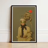 Framed Art Print Surreal Portrait Figure Muted Beige Avant-garde Victorian Fashion, Surrealism Drapes