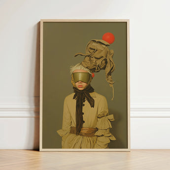 Framed Art Print Surreal Portrait Figure Muted Beige Avant-garde Victorian Fashion, Surrealism Drapes