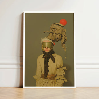 Framed Art Print Surreal Portrait Figure Muted Beige Avant-garde Victorian Fashion, Surrealism Drapes