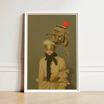 Framed Art Print Surreal Portrait Figure Muted Beige Avant-garde Victorian Fashion, Surrealism Drapes