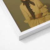 White Framed Art Print Woman Olive-green Coat Ruffled Avant-garde Victorian Fashion, Portrait, Surrealism Drapes