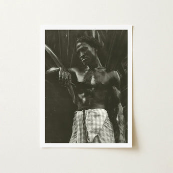 Ennui - Lionel Wendt Art Print / Canvas Black-and-white Framed Photograph Muscular Man Checkered Sarong Curved Giclée Printing Techniques,
