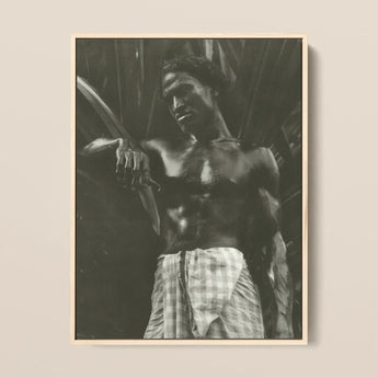 Ennui - Lionel Wendt Art Print / Canvas Black-and-white Framed Photograph Muscular Man Checkered Wraparound Garment Giclée Printing