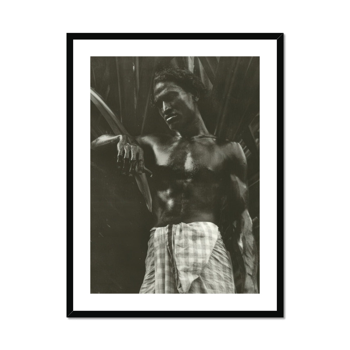 Ennui Lionel Wendt Art Print, Framed Black White Photograph Shirtless Man Dark Complexion