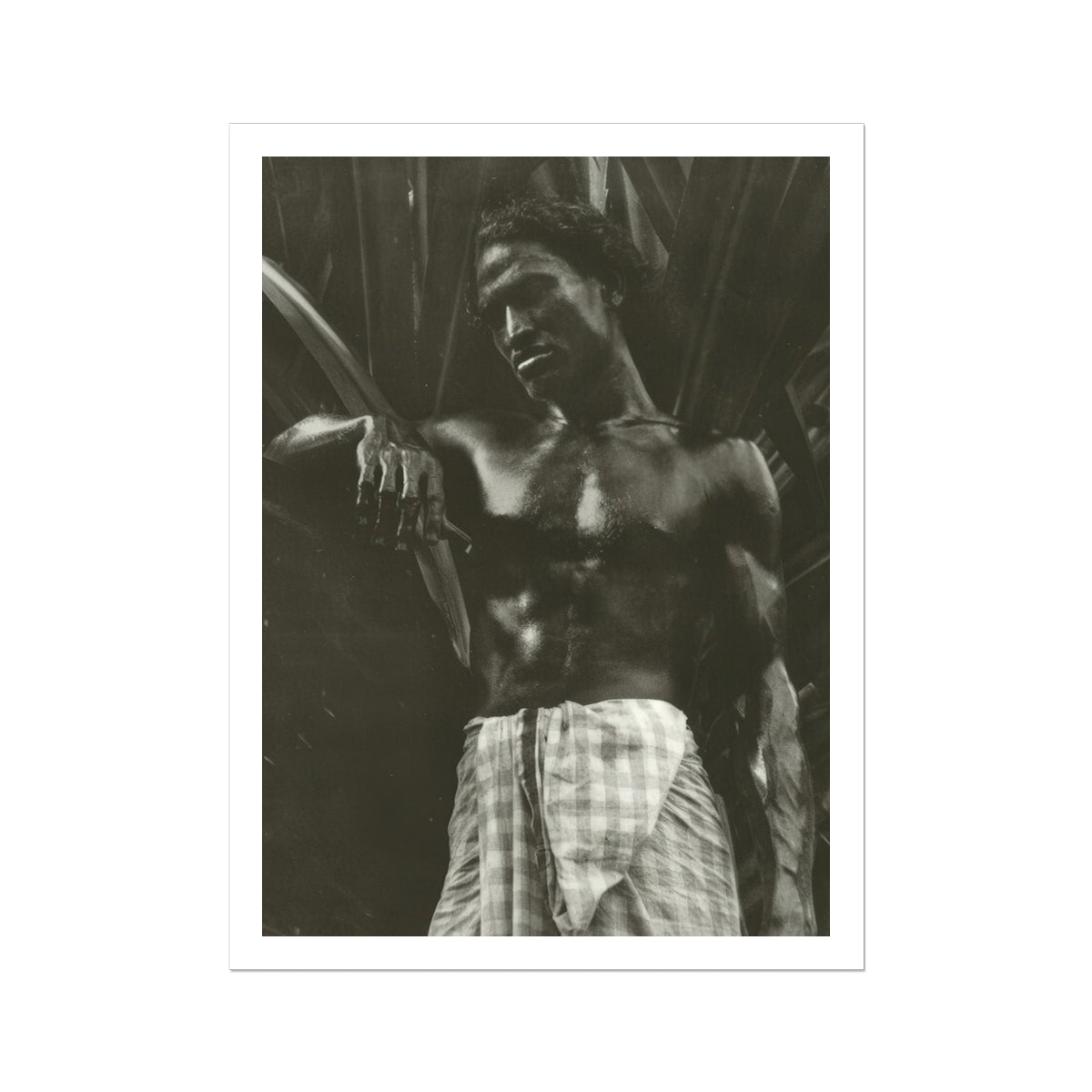 Ennui Lionel Wendt Art Print, Portrait Shirtless Man Plaid Sarong