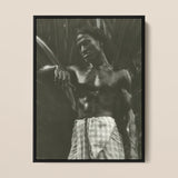 Ennui - Lionel Wendt Framed Canvas, Framed Black White Photograph Shirtless Man Checked Sarong
