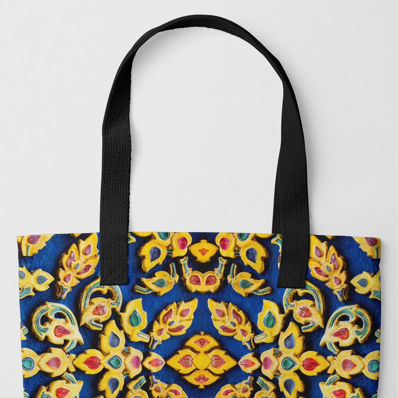 Entering Ayodhya Tote - Heavy Duty Reusable Grocery Bag - Black Handles - Shopping Totes - Aesthetic Art