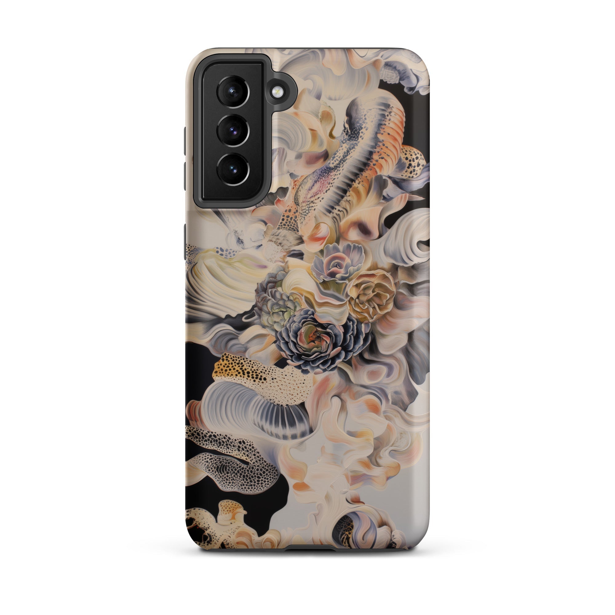 Epiphany Surreal Alien Succulent Art Samsung Case, Galaxy S21 Plus / Matte, Smartphone Case Abstract Organic Pattern Shades Black Beige