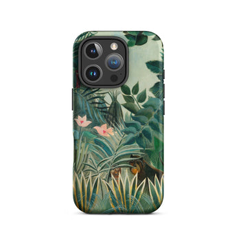 Equatorial Jungle - Henri Rousseau Phone Case Iphone 16 Pro / Matte Phone Case Lush Jungle Scene Green Foliage Pink Henri Rousseau