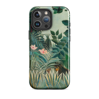 Equatorial Jungle - Henri Rousseau Phone Case Iphone 16 Pro Max / Gloss Phone Case Lush Jungle Scene Green Foliage Pink Henri Rousseau