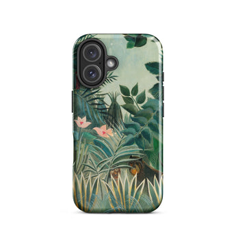 Equatorial Jungle - Henri Rousseau Phone Case Iphone 16 / Gloss Phone Case Lush Jungle Scene Green Foliage Pink Henri Rousseau Invented,