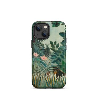 Equatorial Jungle - Henri Rousseau Phone Case Iphone 13 Mini / Matte Tropical Jungle-themed Phone Case Lush Green Foliage Pink Henri