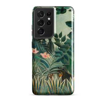 Equatorial Jungle - Henri Rousseau Phone Case Samsung Galaxy S21 Ultra / Gloss Vibrant Jungle-themed Phone Case Lush Green Foliage Pink