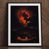 Eruption of Mount Etna at Night - f Weber Art Print, 24x32’’ / 61x81cm / Black Frame / 2’’ Matboard, Framed Painting Volcanic Eruption