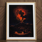 Eruption of Mount Etna at Night - f Weber Art Print, 24x32’’ / 61x81cm / Natural Frame / 2’’ Matboard, Framed Dark Landscape Painting