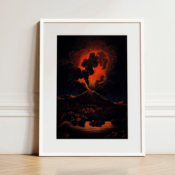 Eruption of Mount Etna at Night - f Weber Art Print / Canvas, 12x16’’ / 31x41cm / White Frame / Matboard, Posters Prints & Visual Artwork,