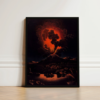 Framed Artwork Dramatic Volcanic Eruption Fiery Orange Black Etna’s Peak, Weber Art Print, Night Opens