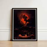 Framed Artwork Dramatic Volcanic Eruption Fiery Orange Black Etna’s Peak, Weber Art Print, Night Opens