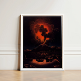 Framed Artwork Dramatic Volcanic Eruption Fiery Orange Black Etna’s Peak, Weber Art Print, Night Opens