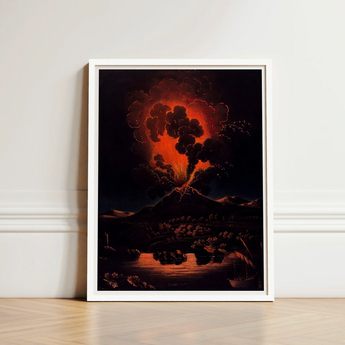 Framed Artwork Dramatic Volcanic Eruption Fiery Orange Black Etna’s Peak, Weber Art Print, Night Opens