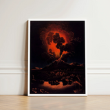 Framed Artwork Dramatic Volcanic Eruption Fiery Orange Black Etna’s Peak, Weber Art Print, Night Opens