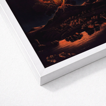 White Framed Artwork Dramatic Landscape Fiery Orange Dark Etna’s Peak, Weber Art Print, Night Opens