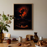 Eruption of Mount Etna at Night - f Weber Art Print / Canvas Framed Artwork Dramatic Volcanic Eruption Fiery Orange Black Etna’s Peak,