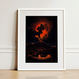 Eruption of Mount Etna at Night - f Weber Art Print / Canvas Framed Artwork Dramatic Volcanic Eruption Fiery Orange Black Etna’s Peak,