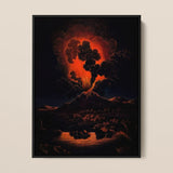 Eruption of Mount Etna at Night - f Weber Art Print / Canvas Framed Painting Dramatic Volcanic Eruption Fiery Orange Black Etna’s Peak,