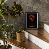 Eruption of Mount Etna at Night - f Weber Art Print, Framed Artwork Volcanic Eruption