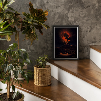 Eruption of Mount Etna at Night - f Weber Art Print, Framed Artwork Volcanic Eruption
