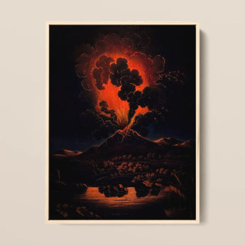 Eruption of Mount Etna at Night - f Weber Framed Canvas, 12x16’’ / 31x41cm / Natural Floating Frame, Framed Painting Volcanic Eruption Night