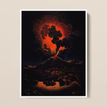 Eruption of Mount Etna at Night - f Weber Framed Canvas, 12x16’’ / 31x41cm / White Floating Frame, Framed Painting Volcanic Eruption Night