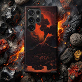 Eruption of Mount Etna at Night - Friedrich Weber Phone Case Black Phone Case Vivid Volcanic Eruption Design Fiery Mount Etna Exhales,
