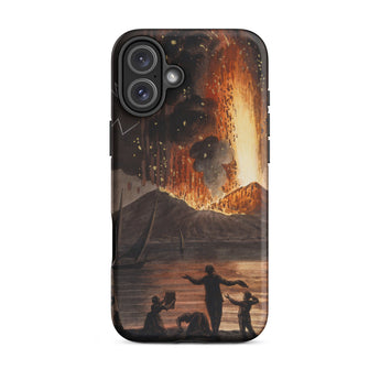 Eruption of Mount Vesuvius - Pietro Fabris Iphone Case, 16 Plus / Matte, Black Iphone Colorful Volcano Eruption People Design