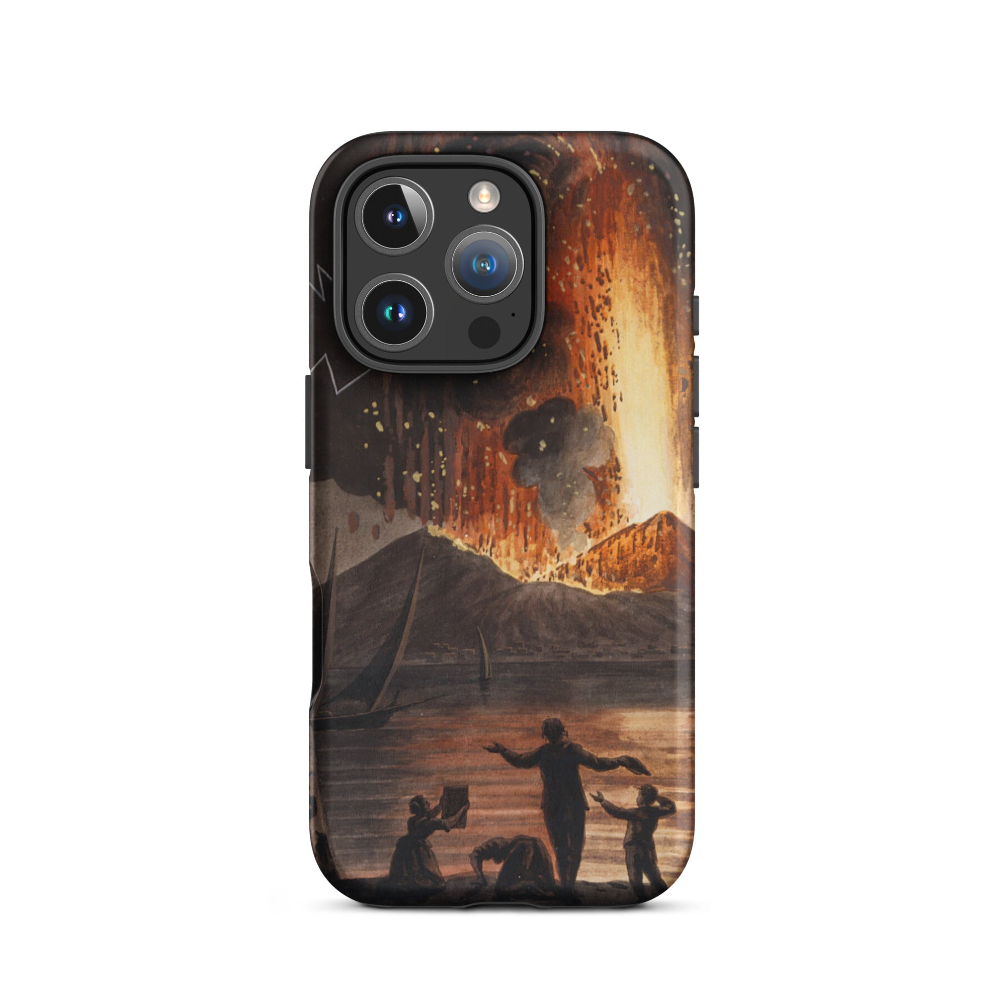 Eruption of Mount Vesuvius Pietro Fabris Iphone Case, 16 Pro / Matte, Black Smartphone Case Volcano Design