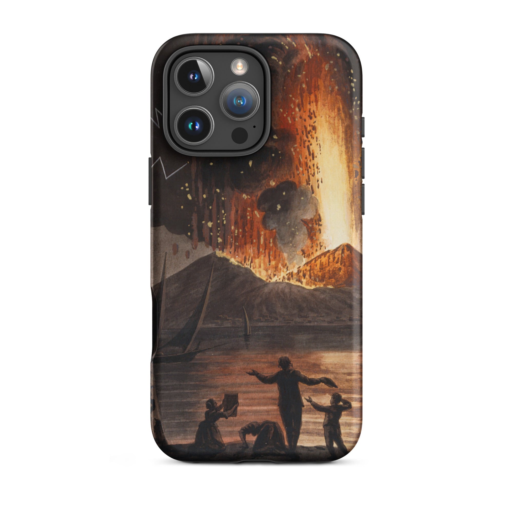 Eruption of Mount Vesuvius Pietro Fabris Iphone Case, 16 Pro Max / Matte, Black Smartphone Case Volcanic Eruption Scene