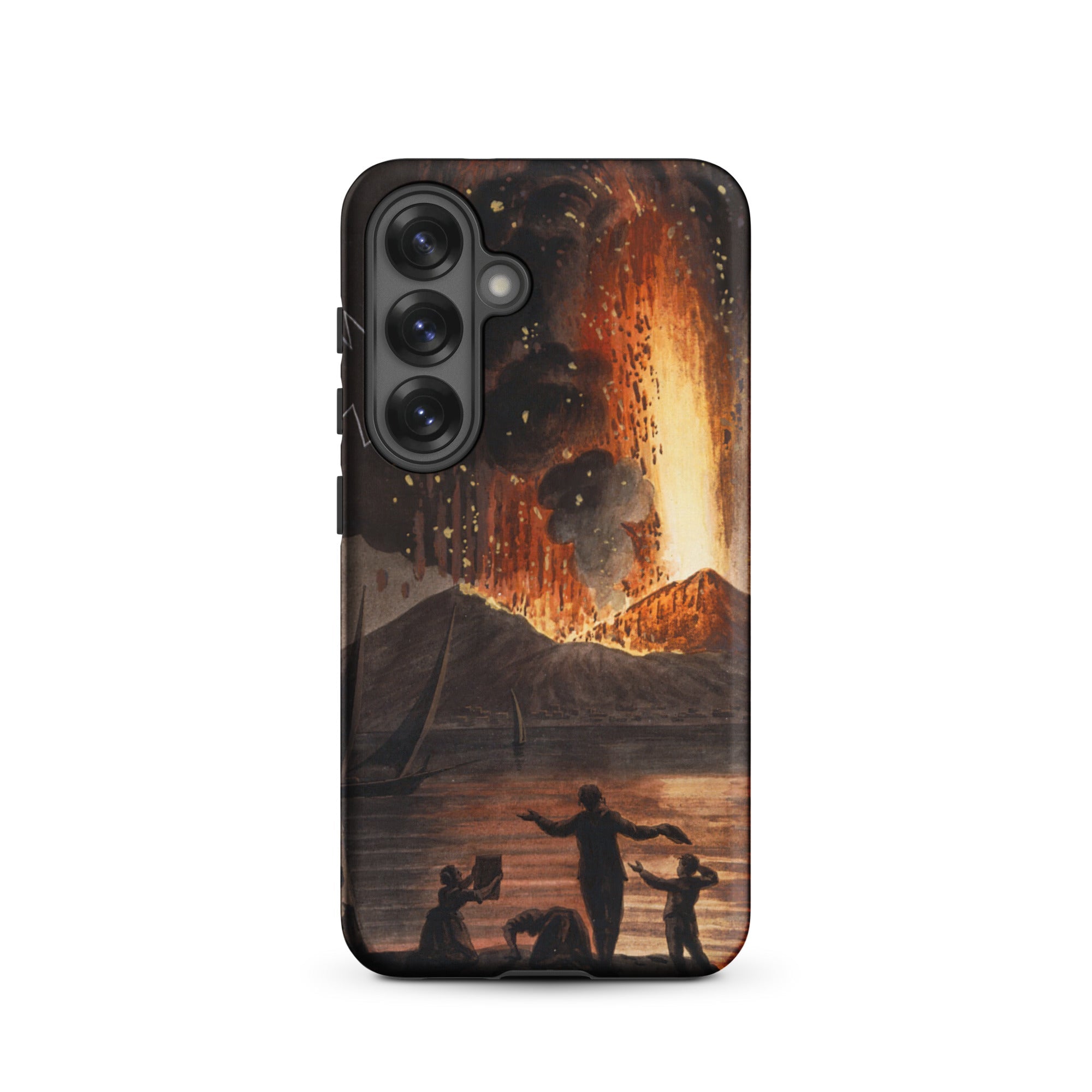 Eruption of Mount Vesuvius Pietro Fabris Samsung Case, Galaxy S25 / Matte, Black Smartphone Case Volcano Design
