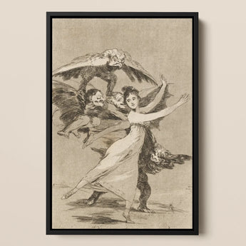 You will not Escape - Francisco De Goya Art Print / Canvas Black-framed Artwork Sepia-toned Woman Dress Pursued Winged Demonic Arches