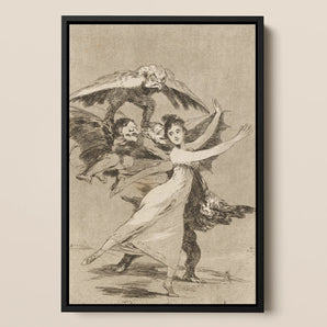 You will not Escape - Francisco De Goya Framed Canvas, 12x18’’ / 31x46cm / Black Floating Frame, Framed Sepia-toned Woman Grotesque Figures