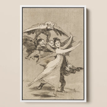 You will not Escape - Francisco De Goya Framed Canvas, 12x18’’ / 31x46cm / White Floating Frame, Framed Sepia-toned Woman Grotesque Figures